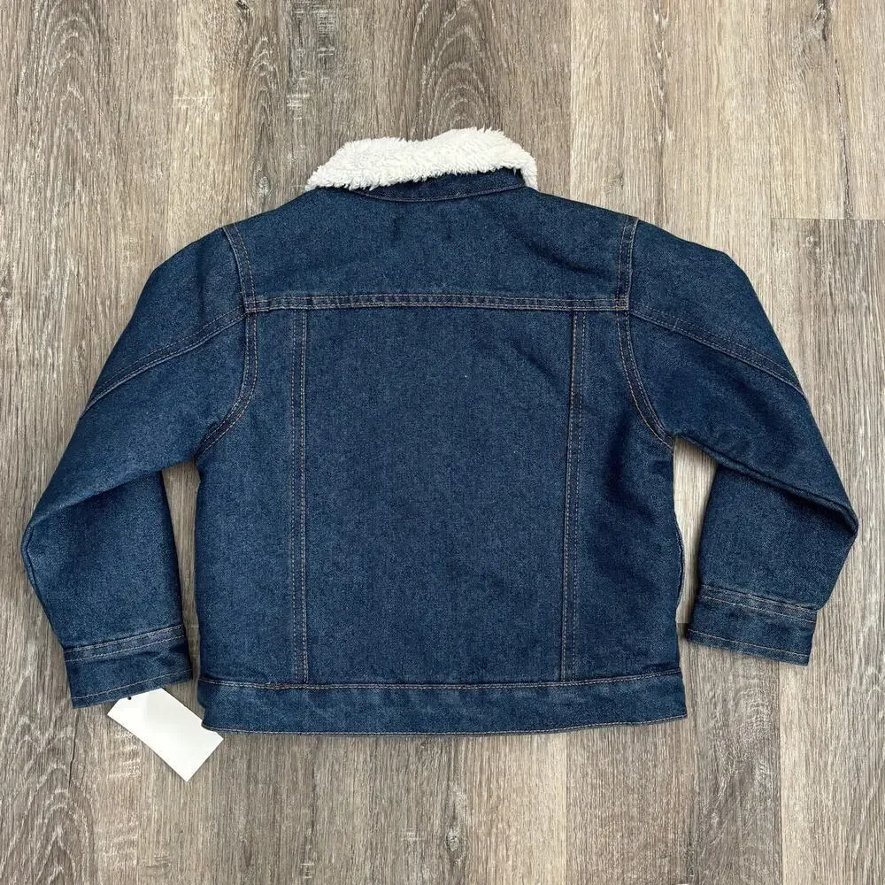 NWT 7 For All Mankind Toddler Girl Sherpa Faux Fur Denim Jean Jacket - Size: 4T